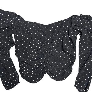 Black Off-Shoulder Polka Dot Top